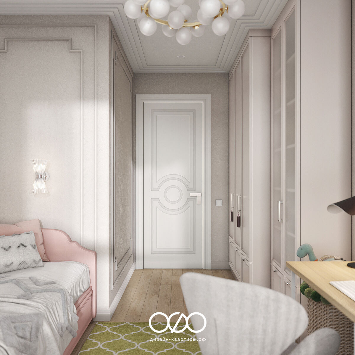 Дизайн 3-комнатной квартиры 65 м² в классическом стиле, Москва, ЖК Life-Варшавская